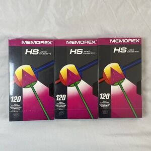 3 PACK MEMOREX T-120 HS Blank VHS Tapes 6 Hours Ea. Video Cassettes New / Sealed